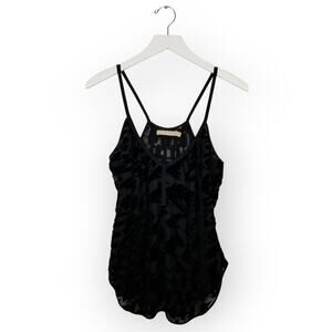 OF TWO MINDS Silk Velvet Burnout Strappy Black V-neck Top - Small